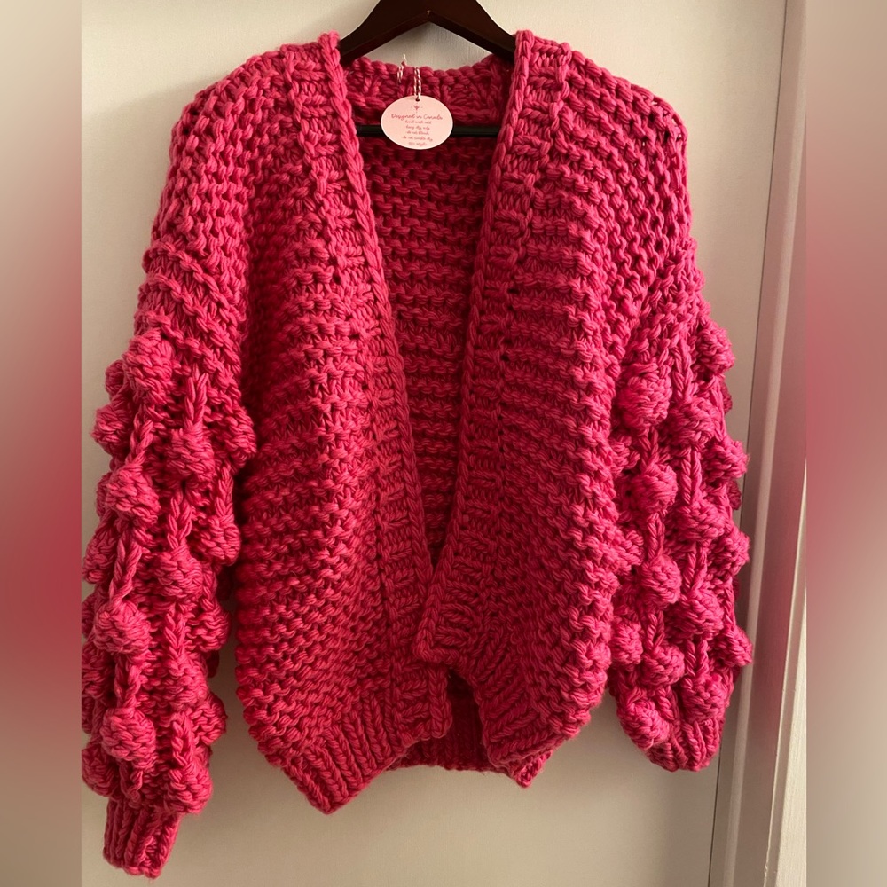 Bubble sleeve sweater, hot pink, brand new